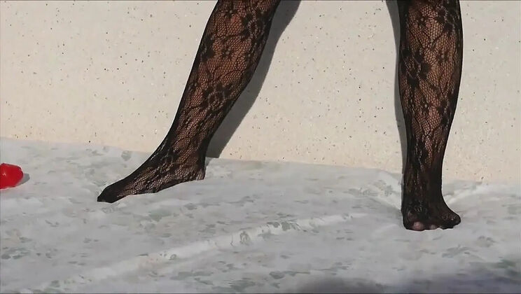 Blonde Fucked Hard By Huge Dildo Outdoor In Crotchless Bodystocking