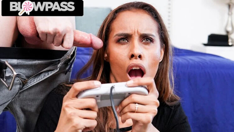 Gamer Stepmom Sucks My Big Cock While Playing Video Games - Hot MILF Blowjob