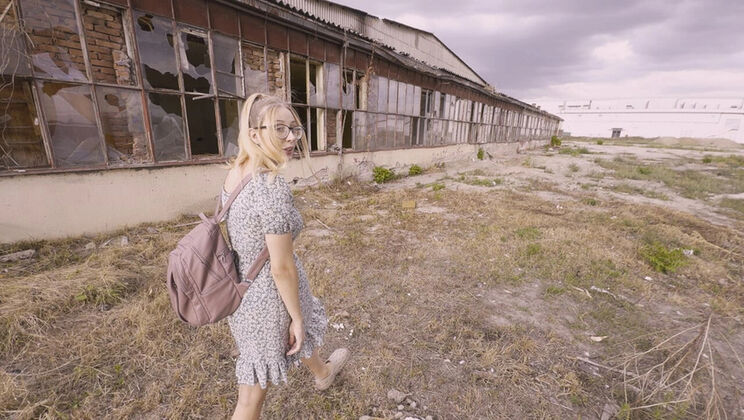 Public Risky Blowjob: Blonde Russian Girl Swallows Big Cock Cum in Abandoned Spot POV