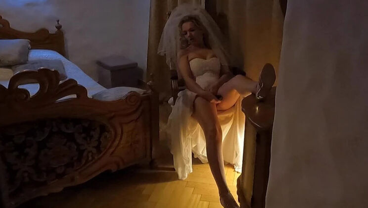 Stepbrother Catches Future Bride Masturbating in Wedding Dress - Amateur Blonde MILF Solo