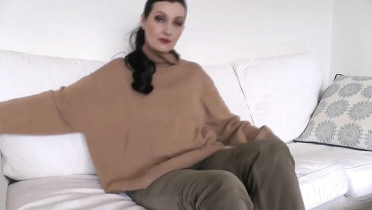 German MILF Lady Victoria Valente - Taboo JOI & Handjob in Sweater - Cum on Cashmere POV
