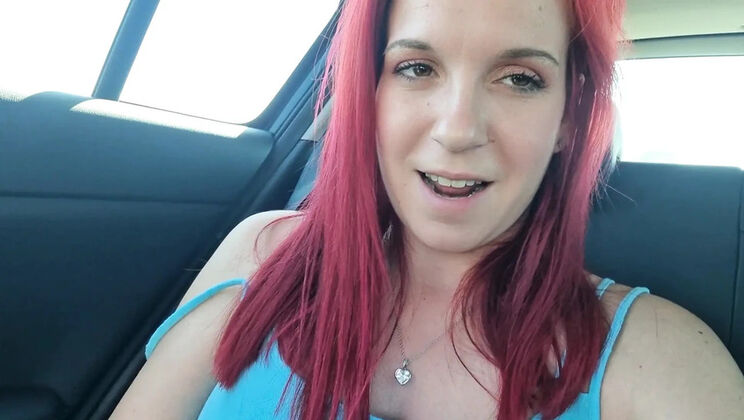 Redhead Malou gets hot and naked after shopping in the car