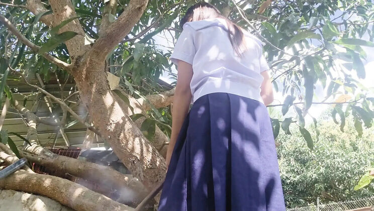 Innocent 18 Year Old Student Picking Mangoes Gets Creampied By Old Farmers Outdoors