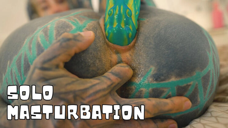 Heavily Tattooed Teen Fucks Herself With Big Dildo
