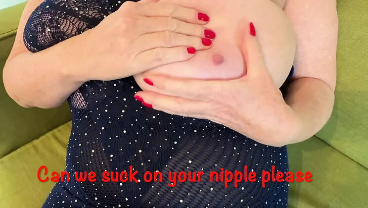 Mrs Mature Big Tits in Sexy Dress Shows Shaved Pussy and Feet 460
